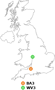map showing distance between BA3 and WV3