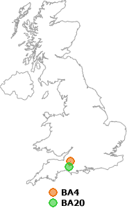 map showing distance between BA4 and BA20