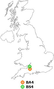 map showing distance between BA4 and BS4