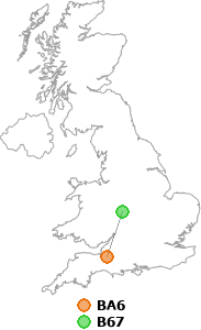 map showing distance between BA6 and B67