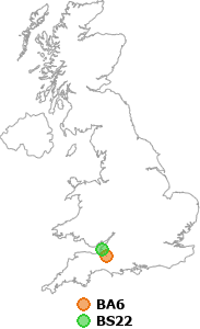map showing distance between BA6 and BS22