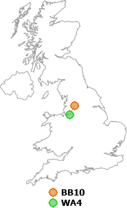 map showing distance between BB10 and WA4