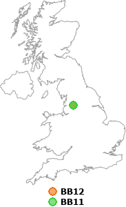 map showing distance between BB12 and BB11