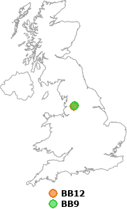 map showing distance between BB12 and BB9