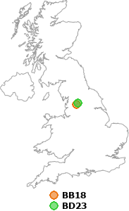 map showing distance between BB18 and BD23