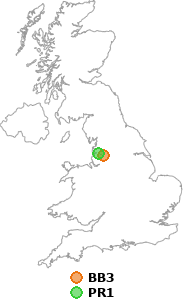 map showing distance between BB3 and PR1
