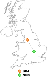 map showing distance between BB4 and NN4