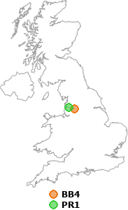 map showing distance between BB4 and PR1