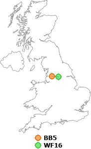 map showing distance between BB5 and WF16
