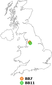 map showing distance between BB7 and BB11