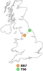 map showing distance between BB7 and TS6