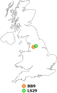 map showing distance between BB9 and LS29