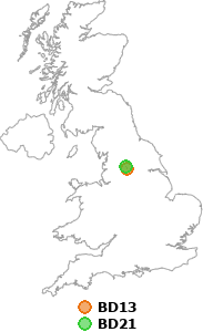 map showing distance between BD13 and BD21