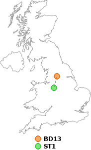 map showing distance between BD13 and ST1