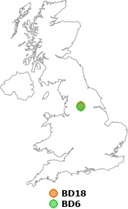 map showing distance between BD18 and BD6