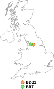 map showing distance between BD21 and BB7