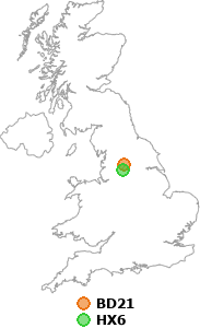 map showing distance between BD21 and HX6