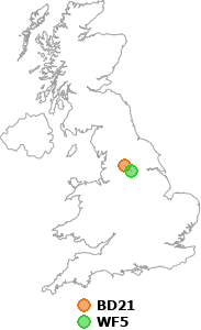 map showing distance between BD21 and WF5