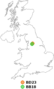 map showing distance between BD23 and BB18