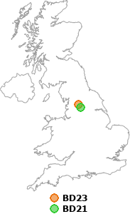 map showing distance between BD23 and BD21