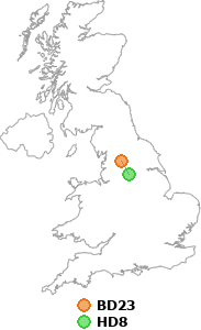 map showing distance between BD23 and HD8