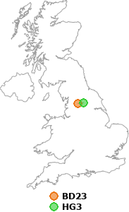map showing distance between BD23 and HG3