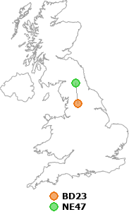 map showing distance between BD23 and NE47