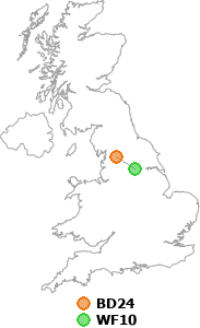 map showing distance between BD24 and WF10