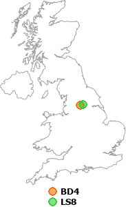 map showing distance between BD4 and LS8
