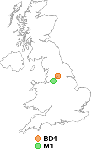 map showing distance between BD4 and M1