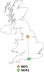 map showing distance between BD5 and SO41
