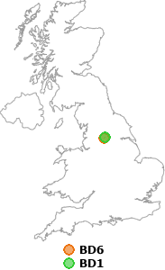 map showing distance between BD6 and BD1
