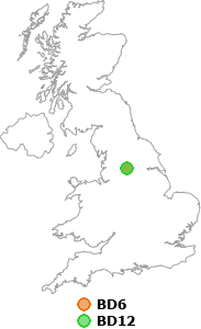 map showing distance between BD6 and BD12
