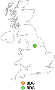 map showing distance between BD6 and BD8