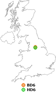 map showing distance between BD6 and HD6