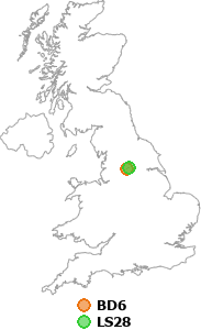 map showing distance between BD6 and LS28