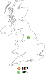 map showing distance between BD7 and BD5