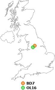 map showing distance between BD7 and OL16