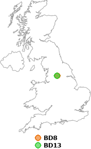 map showing distance between BD8 and BD13
