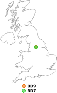 map showing distance between BD9 and BD7
