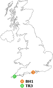 map showing distance between BH1 and TR3