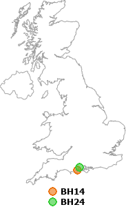 map showing distance between BH14 and BH24
