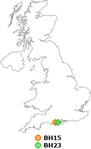 map showing distance between BH15 and BH23