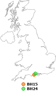 map showing distance between BH15 and BH24