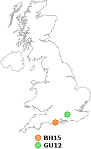 map showing distance between BH15 and GU12