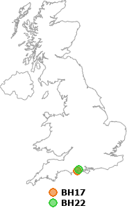 map showing distance between BH17 and BH22