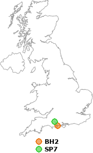 map showing distance between BH2 and SP7