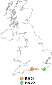 map showing distance between BH21 and BN22