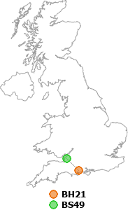 map showing distance between BH21 and BS49
