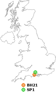 map showing distance between BH21 and SP1